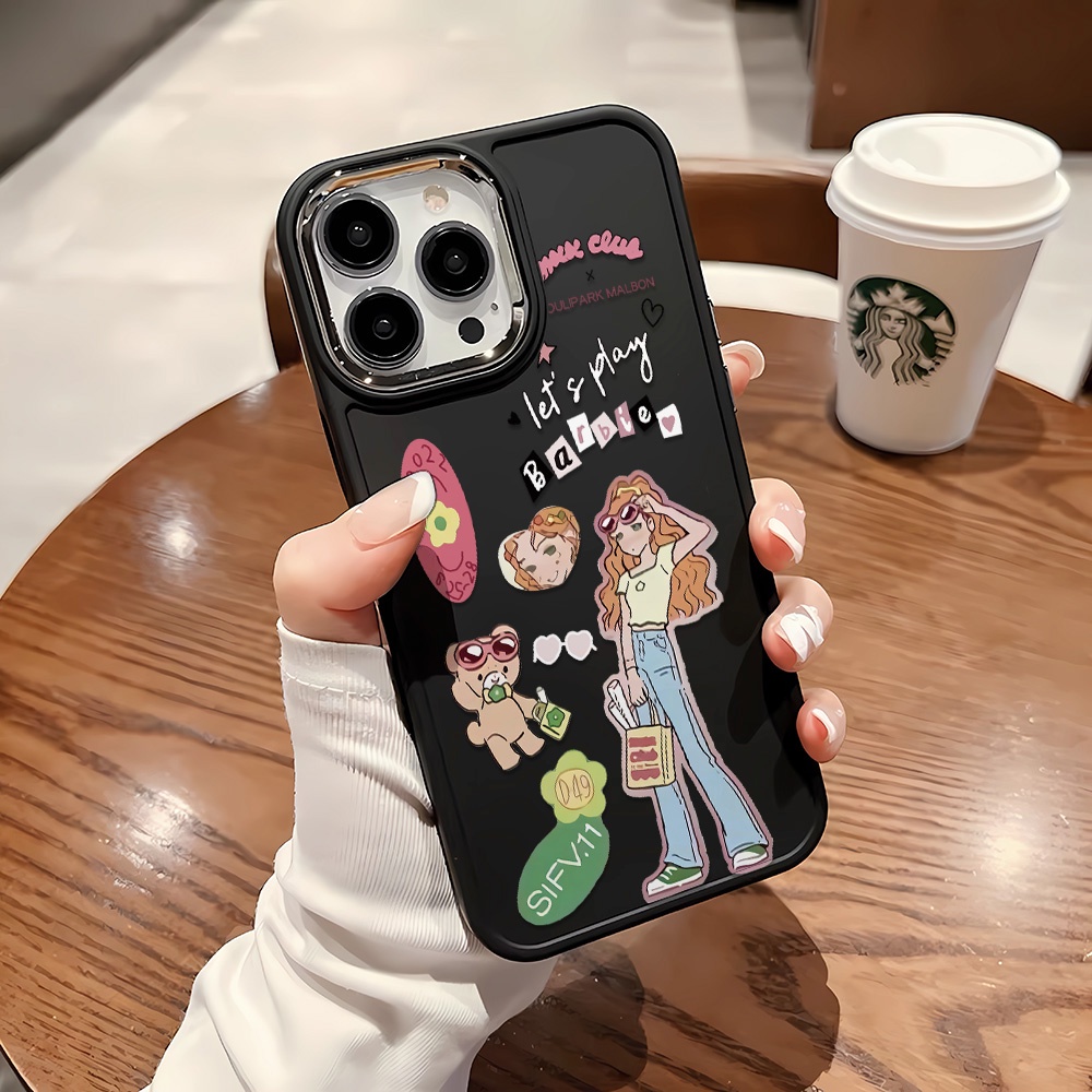 Ốp Điện Thoại Silicone Khung Kim Loại In Hình Cô Gái Đáng Yêu Cho iphone 14ProMax 11 13 12 7Plus 8 X XS Max