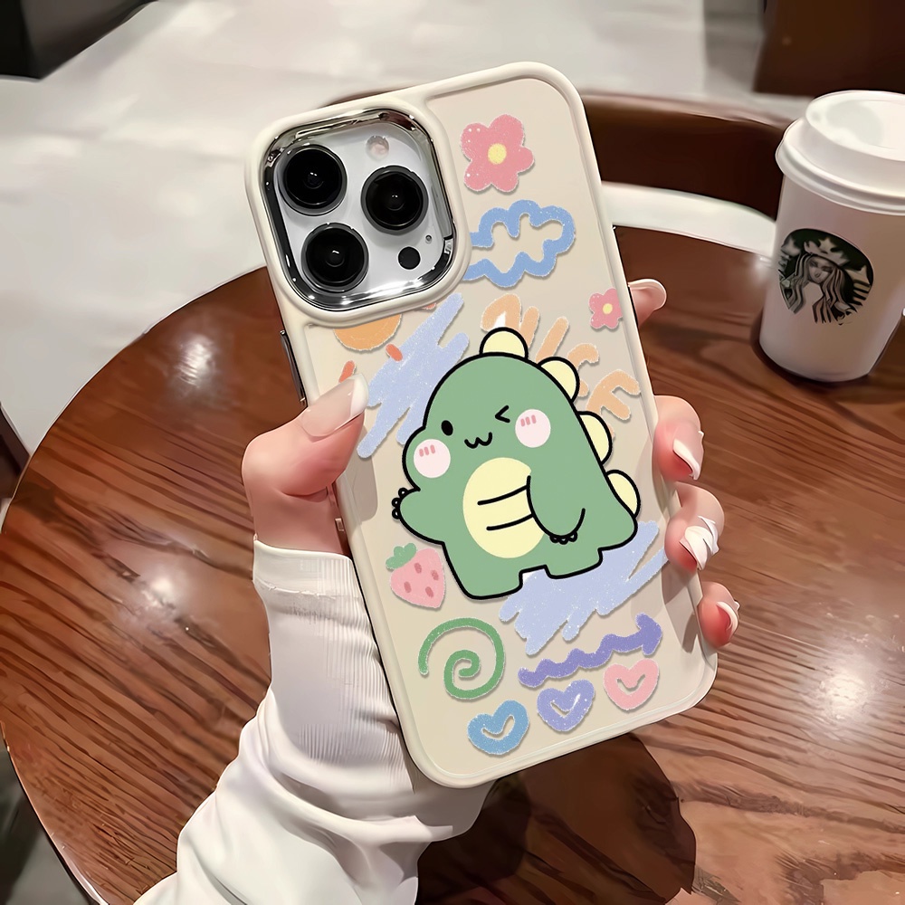 Ốp Điện Thoại Silicone Khung Kim Loại Họa Tiết Khủng Long Cho iphone 14ProMax 11 13 12 7Plus 8 X XS Max