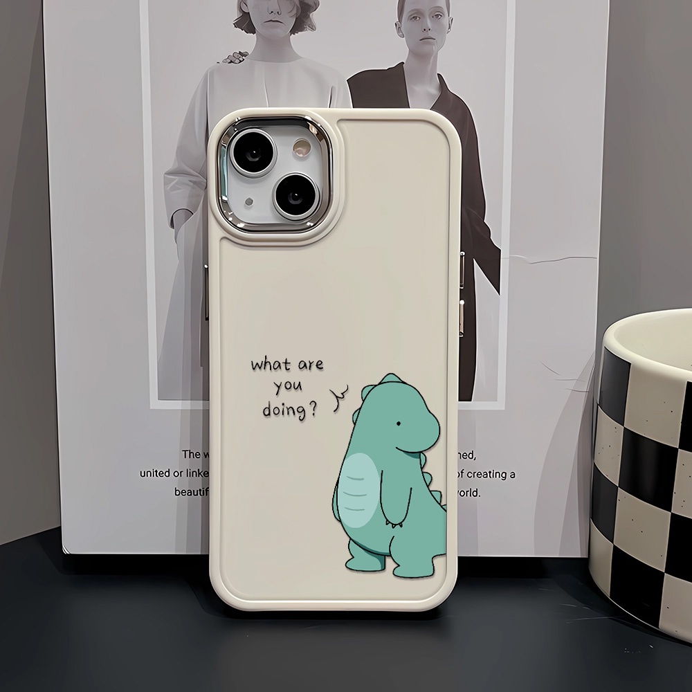 Ốp Điện Thoại Silicone Khung Kim Loại Họa Tiết Khủng Long Màu Xanh Lá Cho iphone 14ProMax 11 13 12 7Plus 8 X XS Max