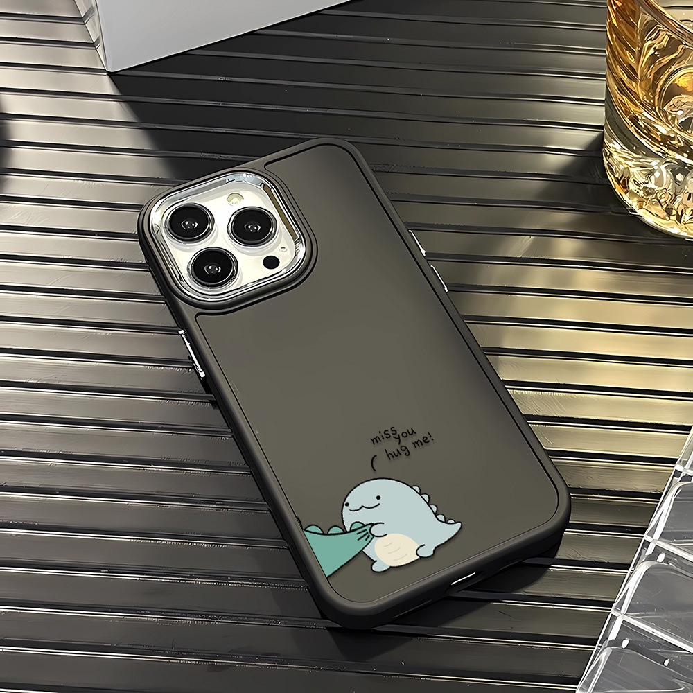 Ốp Điện Thoại Silicone Khung Kim Loại Họa Tiết Khủng Long Màu Xanh Lá Cho iphone 14ProMax 11 13 12 7Plus 8 X XS Max