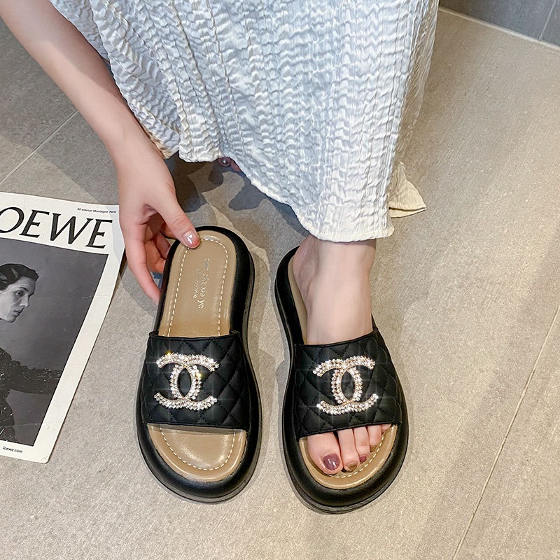 [Hàng Có Sẵn Giao Hàng Nhanh] Dép Xỏ Ngón Đế Dày Đính Đá Thời Trang Mùa Hè 2023 Phong Cách Mới Cho Nữ