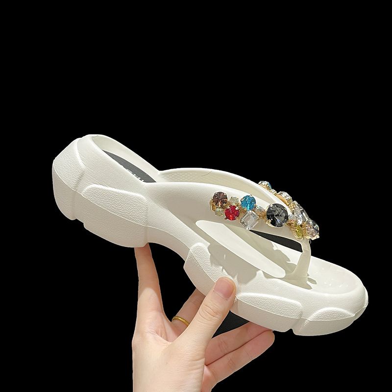 Giày Sandal Đế Dày Đính Đá Thời Trang Mùa Hè Cao Cấp Cho Nữ