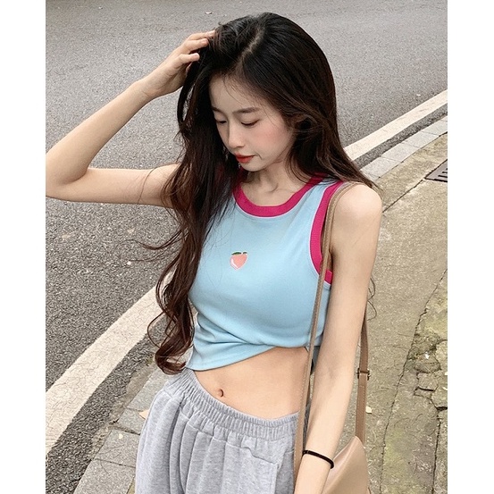 Nzn Áo Croptop Ôm Dáng Không Tay Cổ Thuyền dopamine Hàn Quốc Cho Nữ