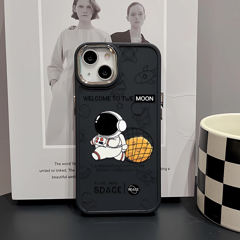 Ốp Điện Thoại Silicone Khung Kim Loại In Hình Phi Hành Gia Hoạt Hình Cho iphone 14ProMax 11 13 12 7Plus 8 X XS Max