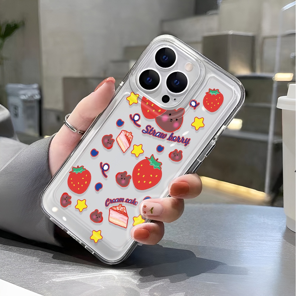 Ốp Điện Thoại Trong Suốt Chống Sốc In Hình Bánh Dâu Hoạt Hình Cho iphone 14 pro max 11 13 12 7 8 Plus X XR XSMax