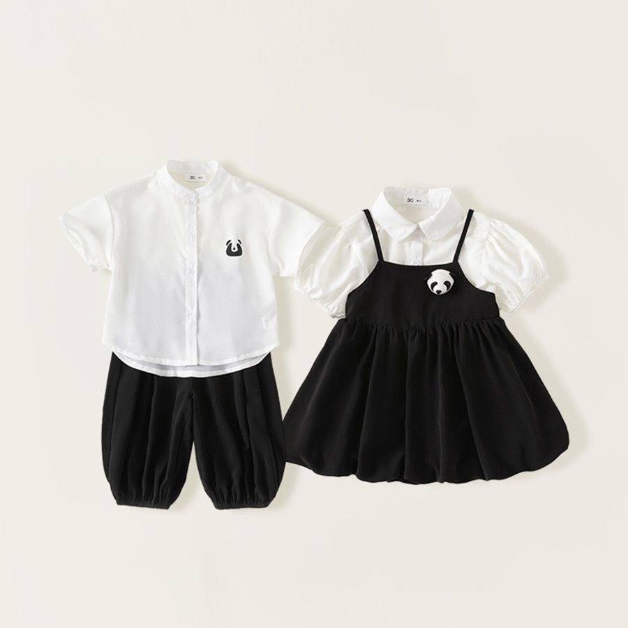 ✨Hàng Có Sẵn!✨ Bộ Áo Sơ Mi Màu Trơn Phối Chân Váy Yếm Thời Trang Mùa Hè Xinh Xắn Cho Bé Gái