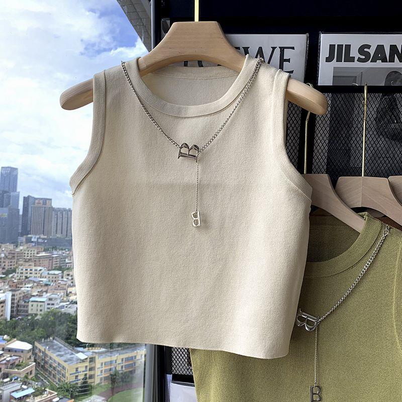 Áo sweater Dệt Kim Không Tay Dáng Ngắn Thời Trang Mùa Thu Cho Nữ