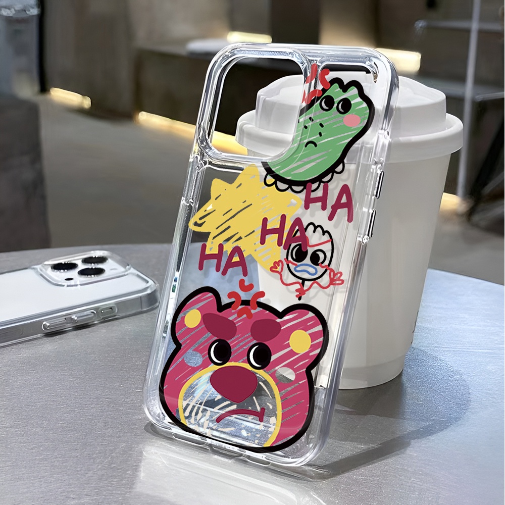 Ốp Điện Thoại Trong Suốt Họa Tiết Gấu / Dâu Tây Kiểu Graffiti Chống Sốc Cho iphone 14 pro max 11 13 12 7 8 Plus X XR XSMax