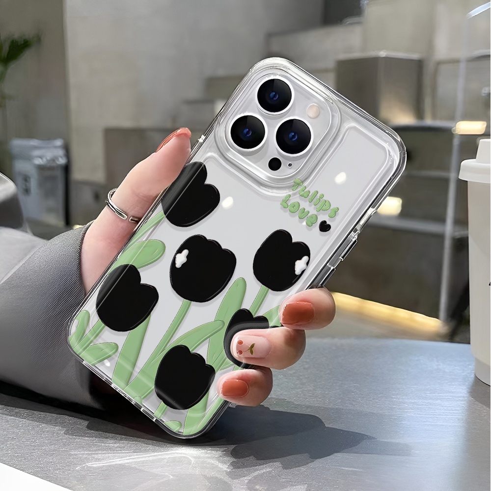 Ốp Điện Thoại Trong Suốt Họa Tiết Hoa Tulip Chống Sốc Cho iphone 14 pro max 11 13 12 7 8 Plus X XR XSMax