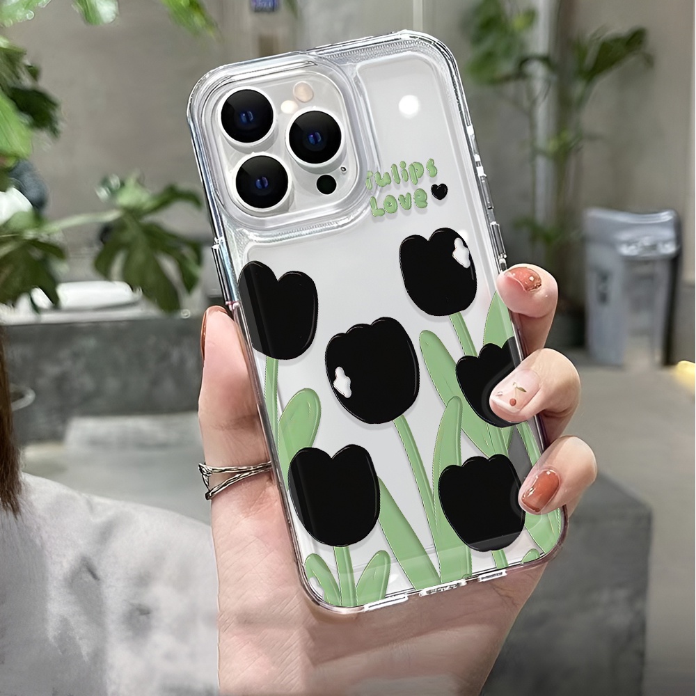 Ốp Điện Thoại Trong Suốt Họa Tiết Hoa Tulip Chống Sốc Cho iphone 14 pro max 11 13 12 7 8 Plus X XR XSMax