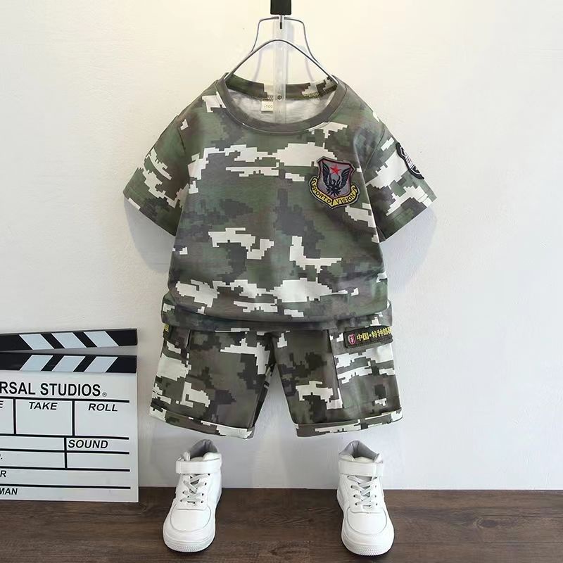 Set Áo Thun Tay Ngắn + Quần Dài Họa Tiết Rằn Ri Màu Sắc Thời Trang Mùa Hè Cho Bé Trai