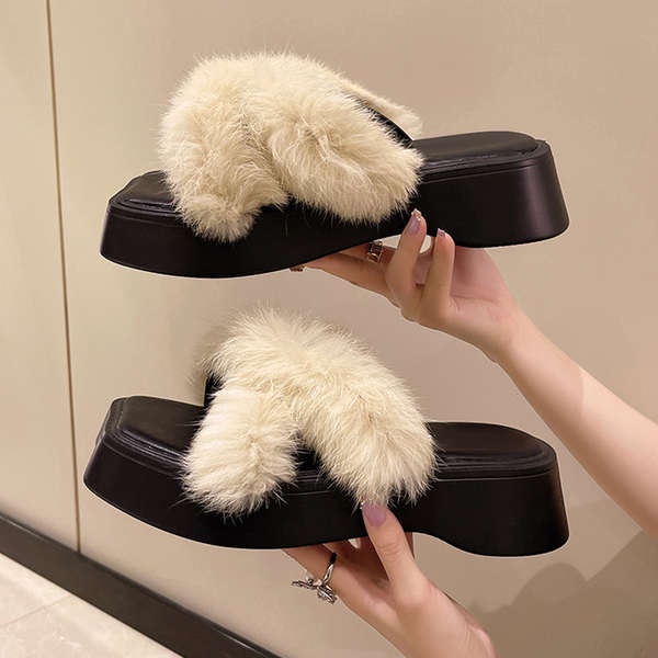 Dép Lông Quai Chéo Đế Dày Phong Cách Hàn Quốc