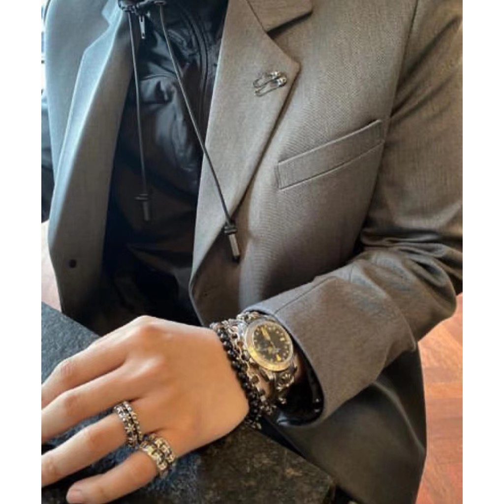 CHROME HEARTS Nhẫn Mạ Bạc 925 Hình Ngôi Sao Năm Cánh Đính Đinh Tán Phong Cách retro