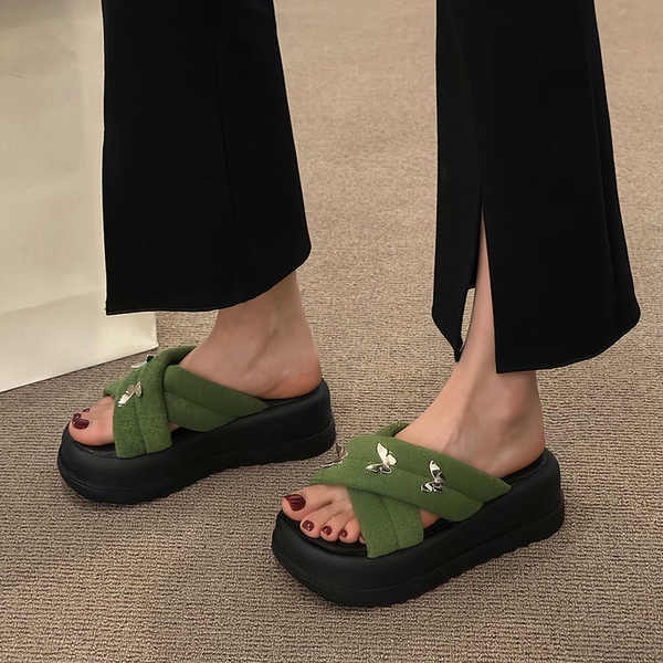 Dép sandal đế dày bướm thời trang bánh mì chéo đế dày dép