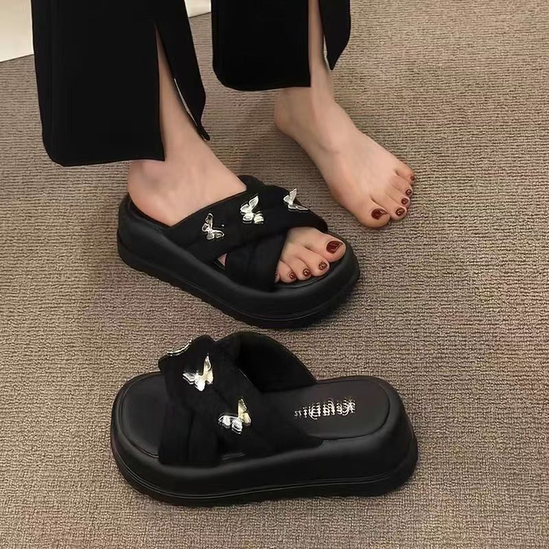 Dép sandal đế dày bướm thời trang bánh mì chéo đế dày dép