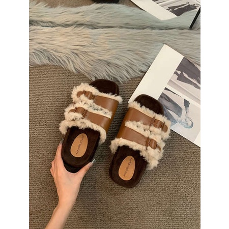 Dép bông phụ nữ dép lông vũ cổ điển mặc bên ngoài phụ nữ mùa hè 2023 phong cách mới cảm giác cao cấp