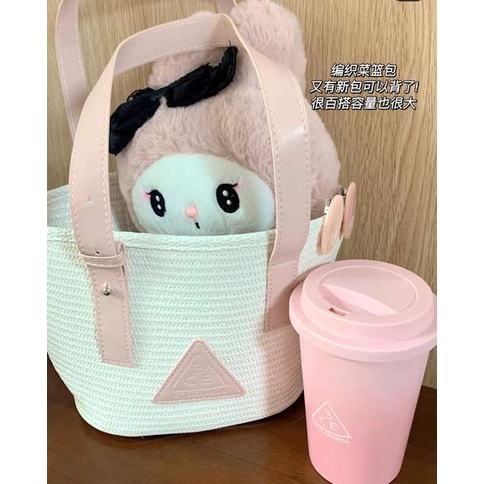 😍Nóng bán😍 Hàng hóa giới hạn 3ce cô gái mùa hè túi dệt màu hồng túi đựng rau túi messenger túi đựng nước màu hồng