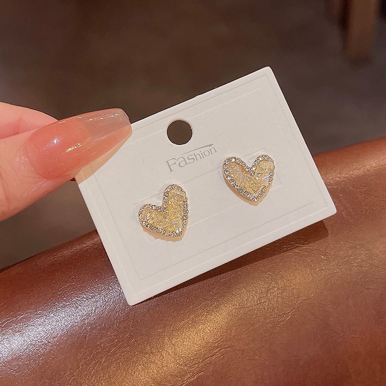 Khuyên Tai Hình Trái Tim Đính Đá Pha Lê Thời Trang Hàn Quốc Chất Lượng Cao Cho Nữ