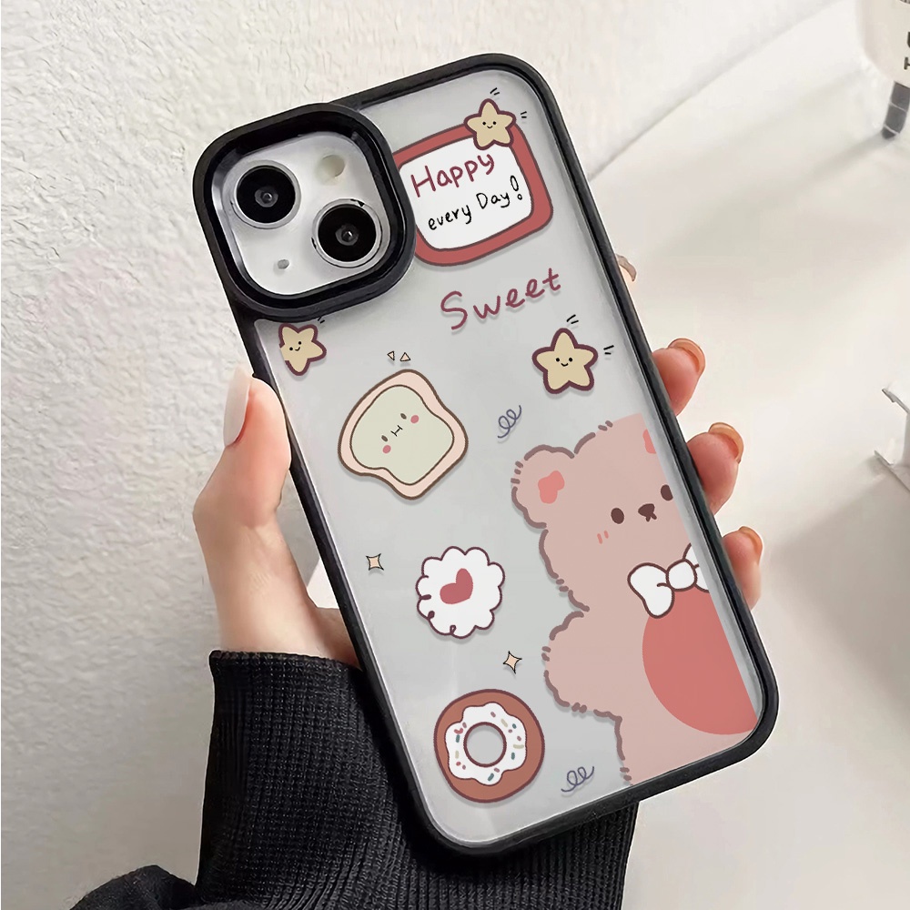Ốp Điện Thoại Acrylic Cứng Trong Suốt Hình Gấu Hạnh Phúc Cho iphone 14promax 11 13 12 7Plus 8 X XS Max