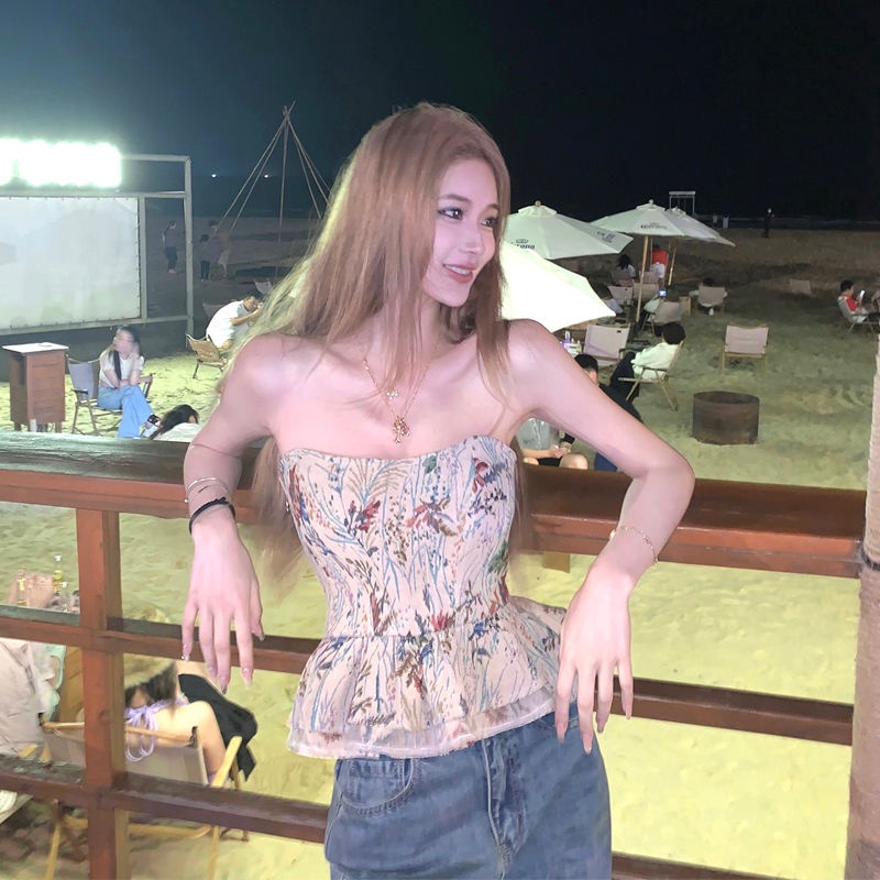 Áo ống hoa mẫu ngắn tôn dáng hot girl khí chất kiểu Pháp mùa hè nữ