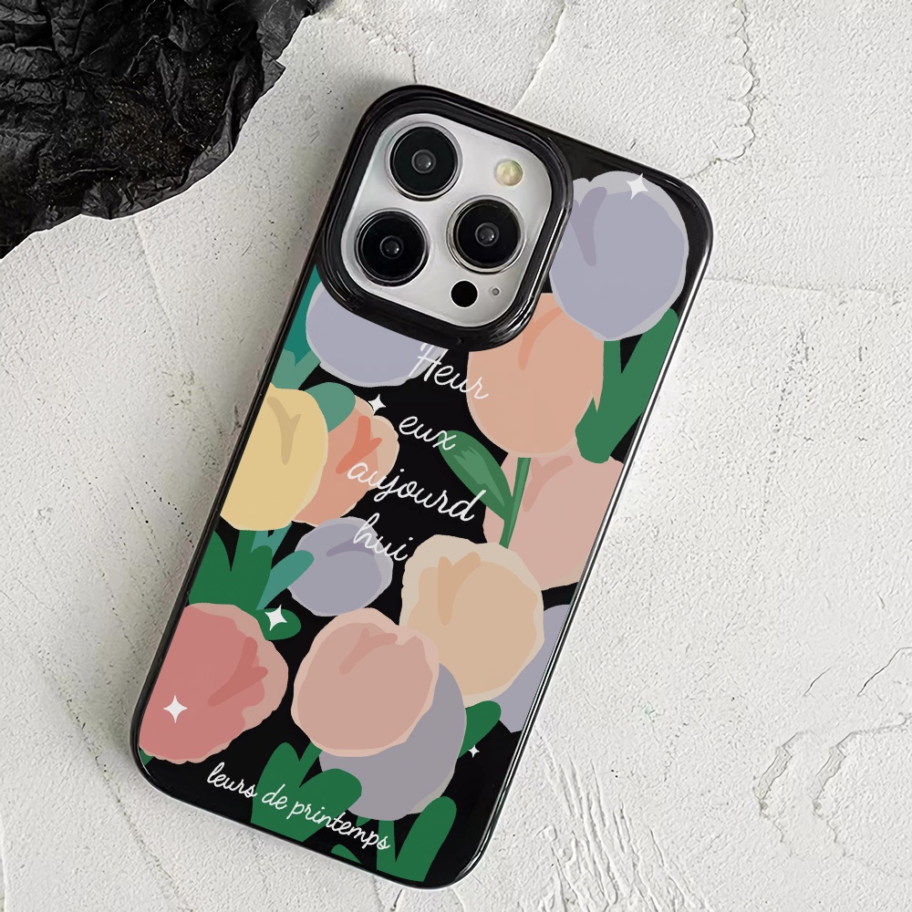 Ốp Điện Thoại Silicone TPU Mềm Bóng In Hình Hoa Tulip Cho iphone 14promax 11 13 12 7Plus 8 X XS Max