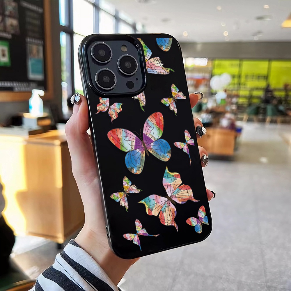 Ốp Điện Thoại Silicone TPU Mềm Bóng In Hình Bướm Nhiều Màu Cho iphone 14promax 11 13 12 7Plus 8 X XS Max