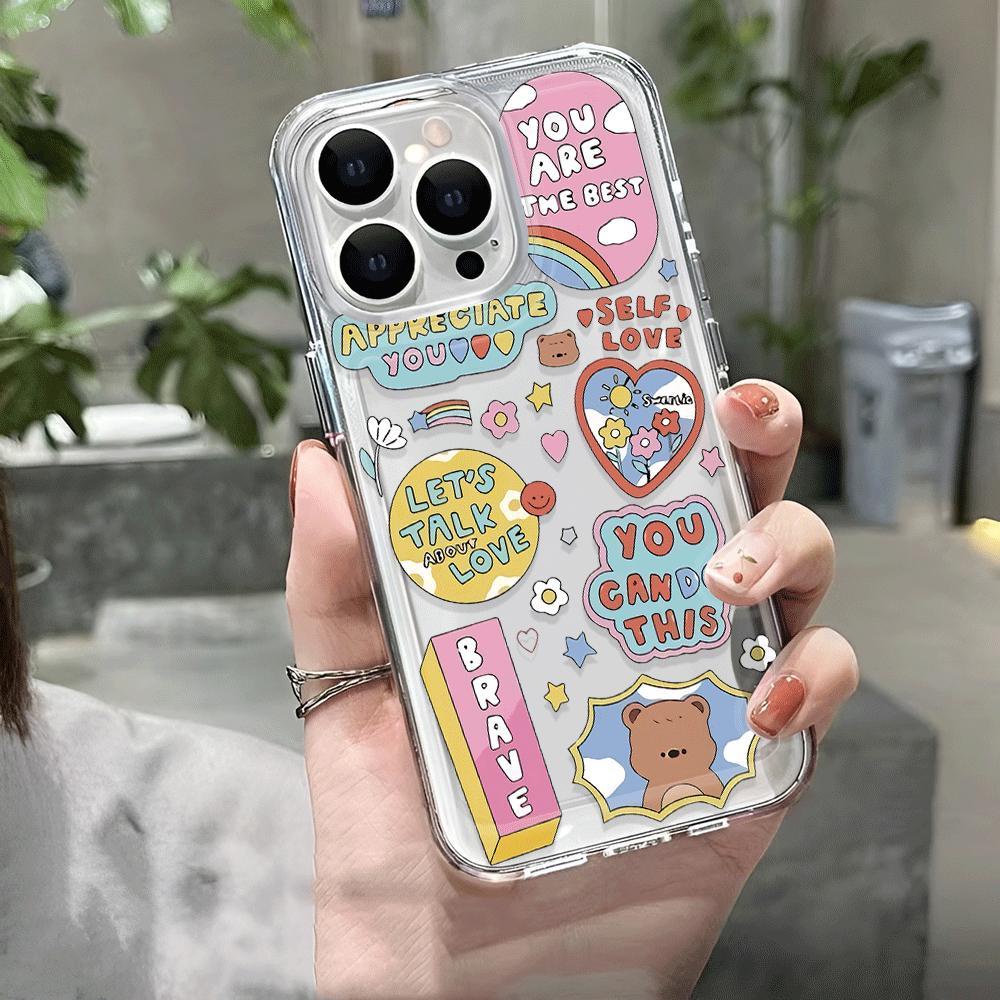 Ốp Điện Thoại Trong Suốt In Hình Gấu Cho iphone 14promax 13 12 11 7Plus 7 8 Plus X XR XSMax