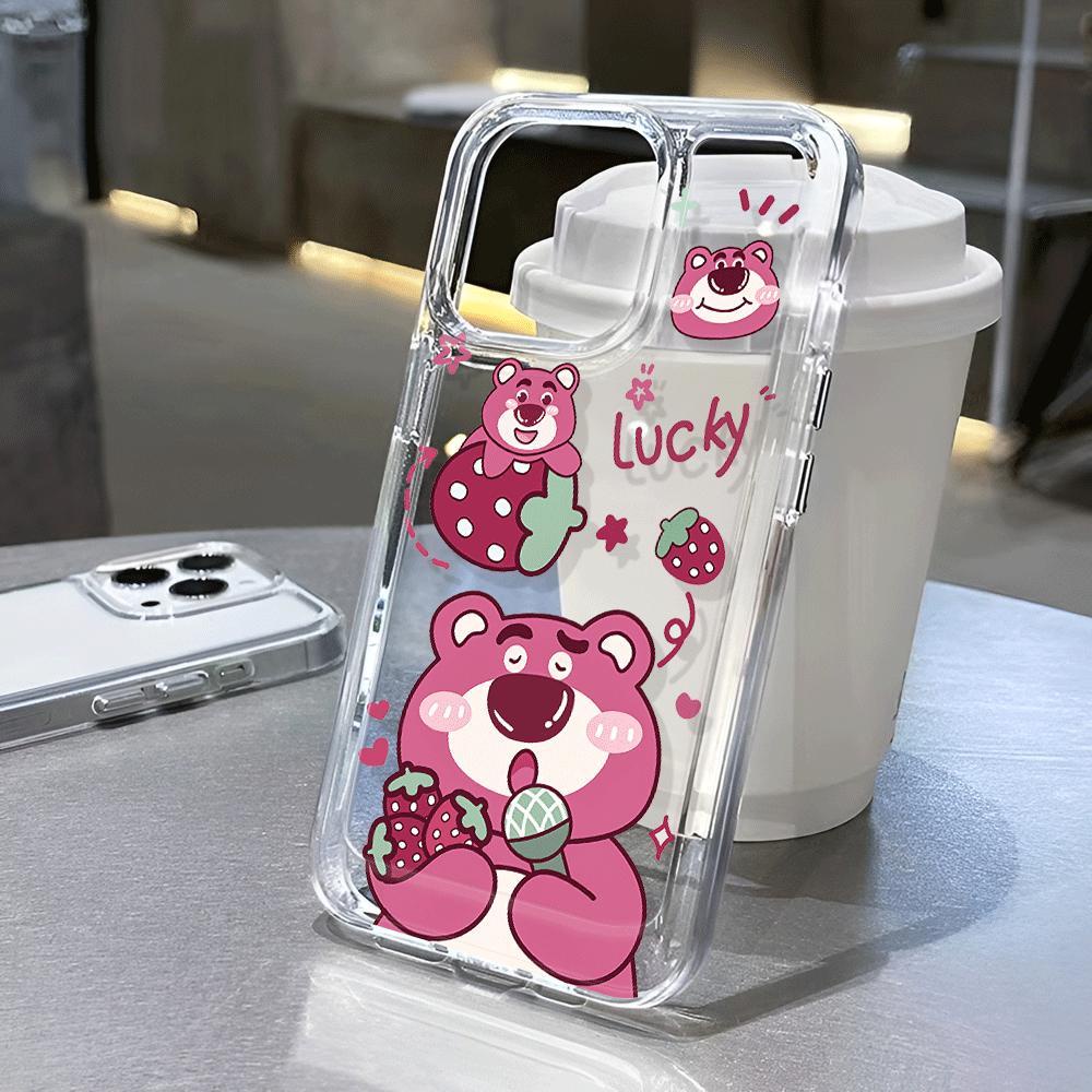 Ốp Điện Thoại Trong Suốt Chống Sốc In Hình Gấu Và Kem Dâu Cho iphone 14 pro max 11 13 12 7Plus 7 8 Plus X XR XSMax