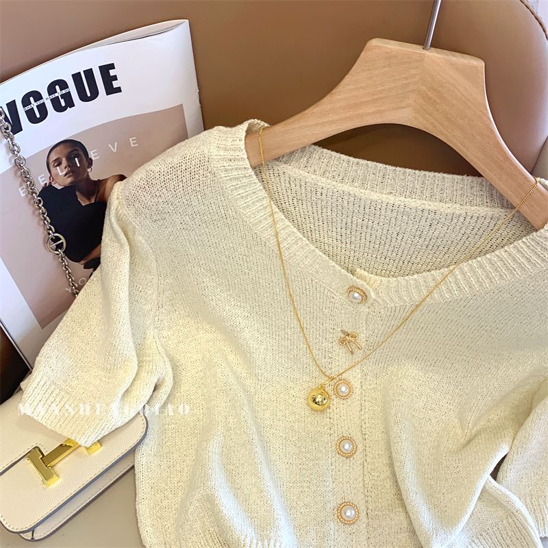 Xiaoxiang Áo Dệt Kim Mỏng Tay Ngắn Phong Cách Retro Hàn Quốc 2023 Ngọt Ngào Xinh Xắn Dành Cho Nữ Tuổi Teen