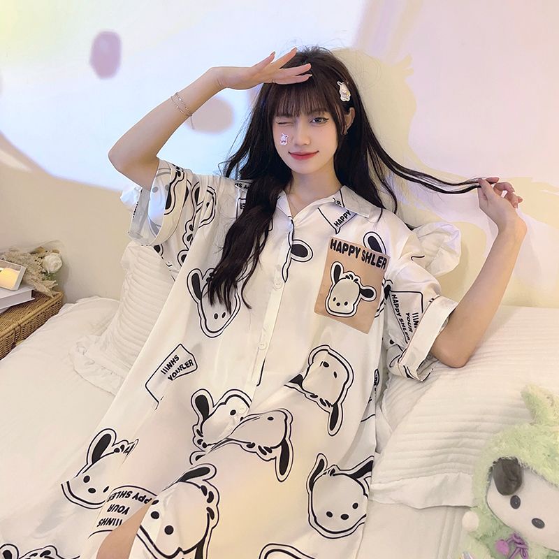 Đầm Ngủ Chất Lụa Dáng Rộng In Họa Tiết Hoạt Hình Dễ Thương Chất Lượng Cao Thời Trang Mùa Hè Cho Nữ