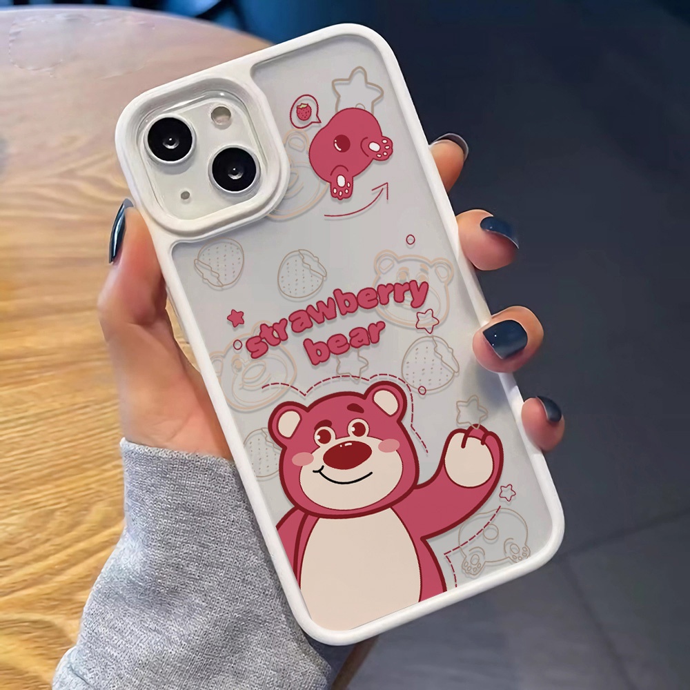 Ốp Điện Thoại Nhựa Acrylic Cứng Trong Suốt Hình Gấu Strawberry Lotso Cho iphone 14 pro Max 11 13 12 7Plus 8 X XS Max