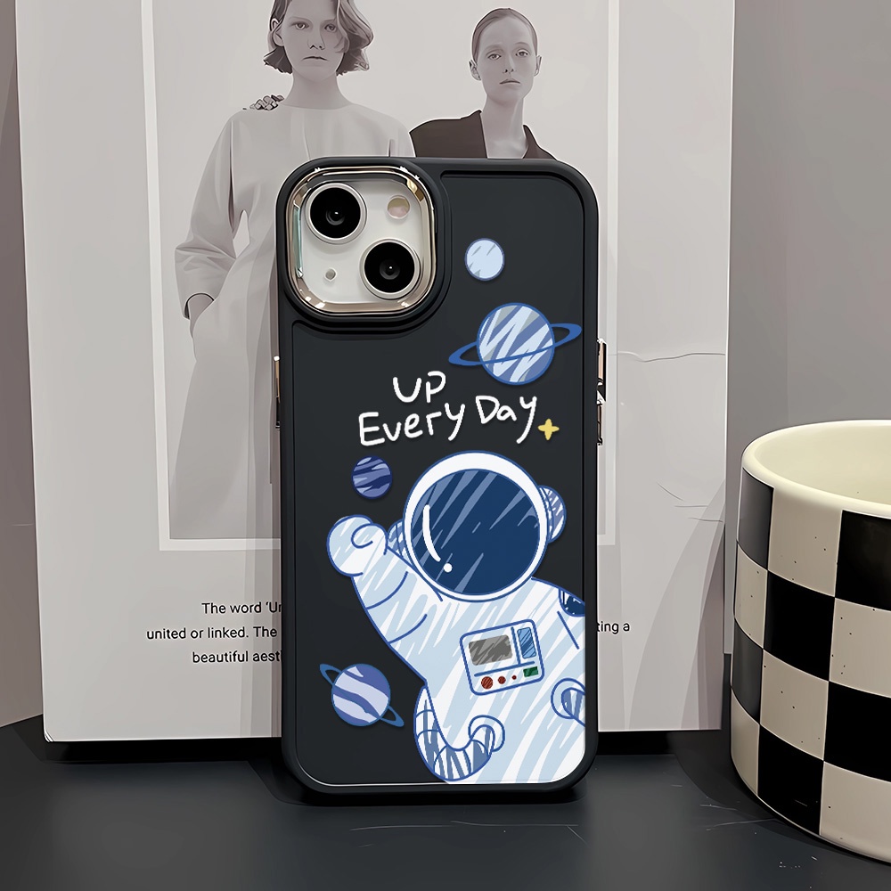 Ốp Điện Thoại Silicone Khung Kim Loại Chống Sốc In Hình Phi Hành Gia Cho iphone 14ProMax 11 13 12 7Plus 8 X XS Max