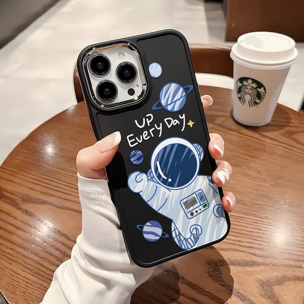 Ốp Điện Thoại Silicone Khung Kim Loại Chống Sốc In Hình Phi Hành Gia Cho iphone 14ProMax 11 13 12 7Plus 8 X XS Max