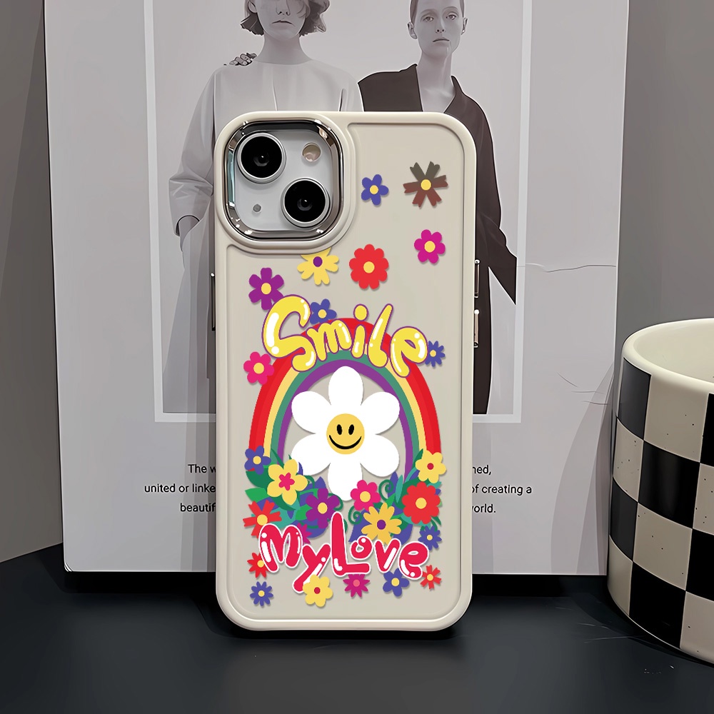 Ốp Điện Thoại Silicone Khung Kim Loại Họa Tiết Hoa Hướng Dương Mặt Cười Cho iphone 14ProMax 11 13 12 7Plus 8 X XS Max