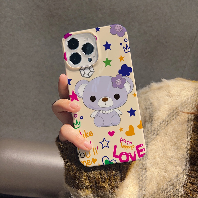 Ốp Điện Thoại Cứng Chống Sốc In Hình Gấu Và Hoa Dễ Thương Cho iphone 14 pro Max 11 13 12 7Plus 8 X XS Max