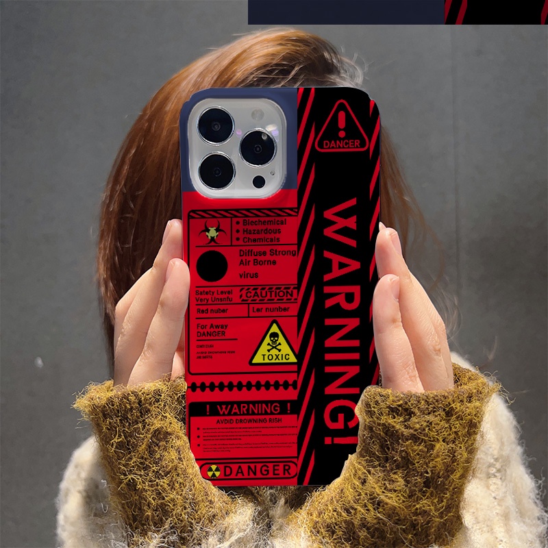 Ốp Điện Thoại Cứng Chống Sốc In Hình Nhãn Dán Cảnh Báo Thời Trang Cho iphone 14 pro Max 11 13 12 7Plus 8 X XS Max