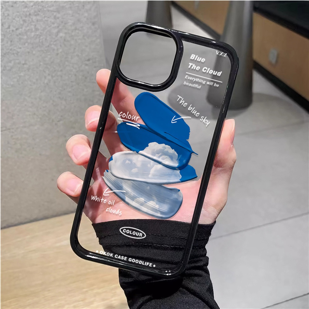 Ốp Điện Thoại Acrylic Cứng Trong Suốt Màu Xanh Dương Cho iphone 14 pro Max 11 13 12 7Plus 8 X XS Max