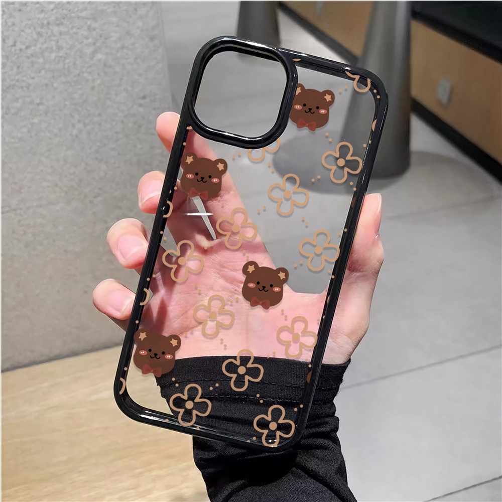 Ốp Điện Thoại Nhựa Acrylic Cứng Trong Suốt Hình Gấu Và Hoa Cho iphone 14 pro Max 11 13 12 7Plus 8 X XS Max