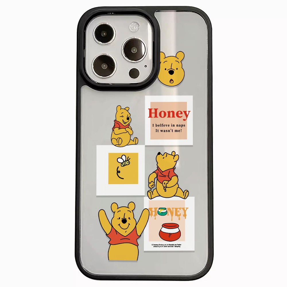 Ốp Điện Thoại Nhựa Acrylic Cứng Trong Suốt Hình Gấu Winnie Và Mật Ong Cho iphone 14 pro Max 11 13 12 7Plus 8 X XS Max