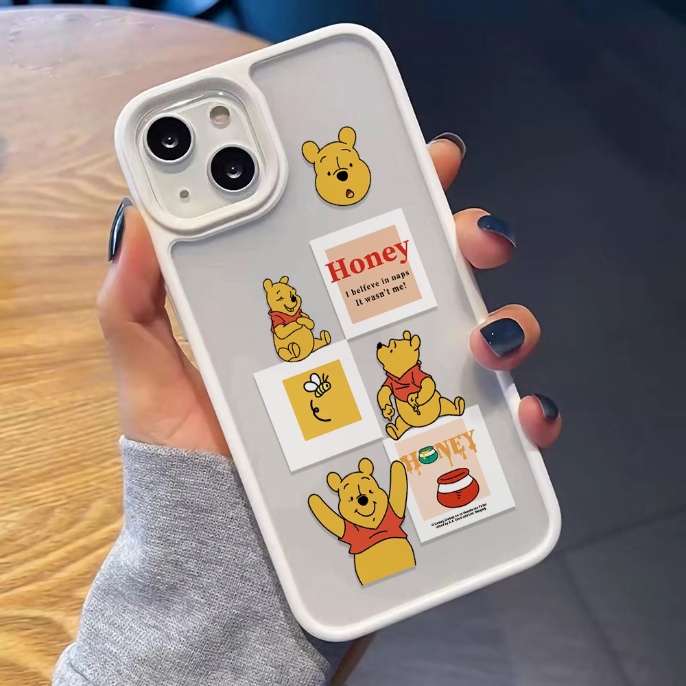 Ốp Điện Thoại Nhựa Acrylic Cứng Trong Suốt Hình Gấu Winnie Và Mật Ong Cho iphone 14 pro Max 11 13 12 7Plus 8 X XS Max