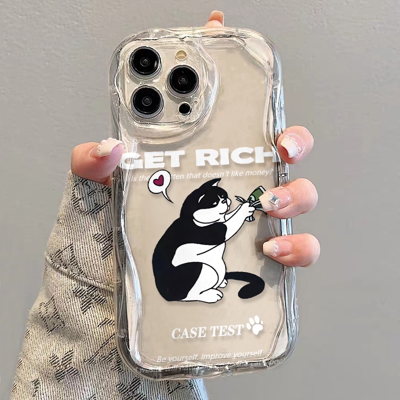 Ốp Điện Thoại Dẻo Trong Suốt In Chữ Get Rich Cat Thời Trang Cho iphone 14 pro Max 11 13 12 7Plus 8 X XS Max
