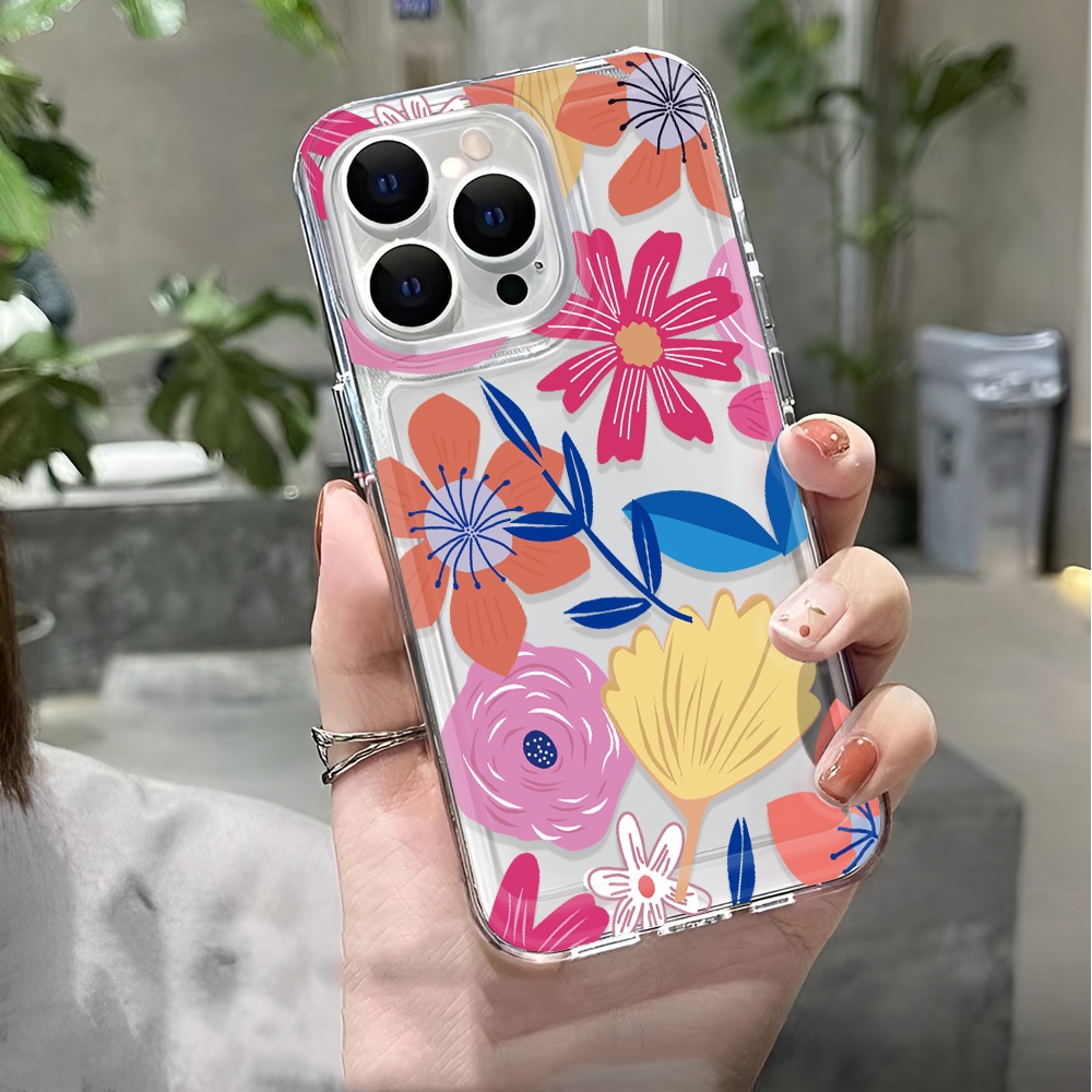 Ốp Điện Thoại Trong Suốt Họa Tiết Hoa Hoạt Hình Cho iphone 14 pro max 11 13 12 7 8 Plus X XR XSMax