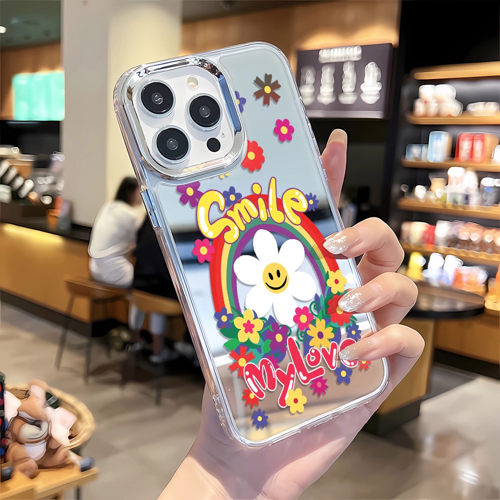 Ốp Điện Thoại Tpu In Hình Hoa Hướng Dương Cầu Vồng Viền Kim Loại Cho iphone 14 pro max 11 12 13 8 7 Plus X XR XSMax