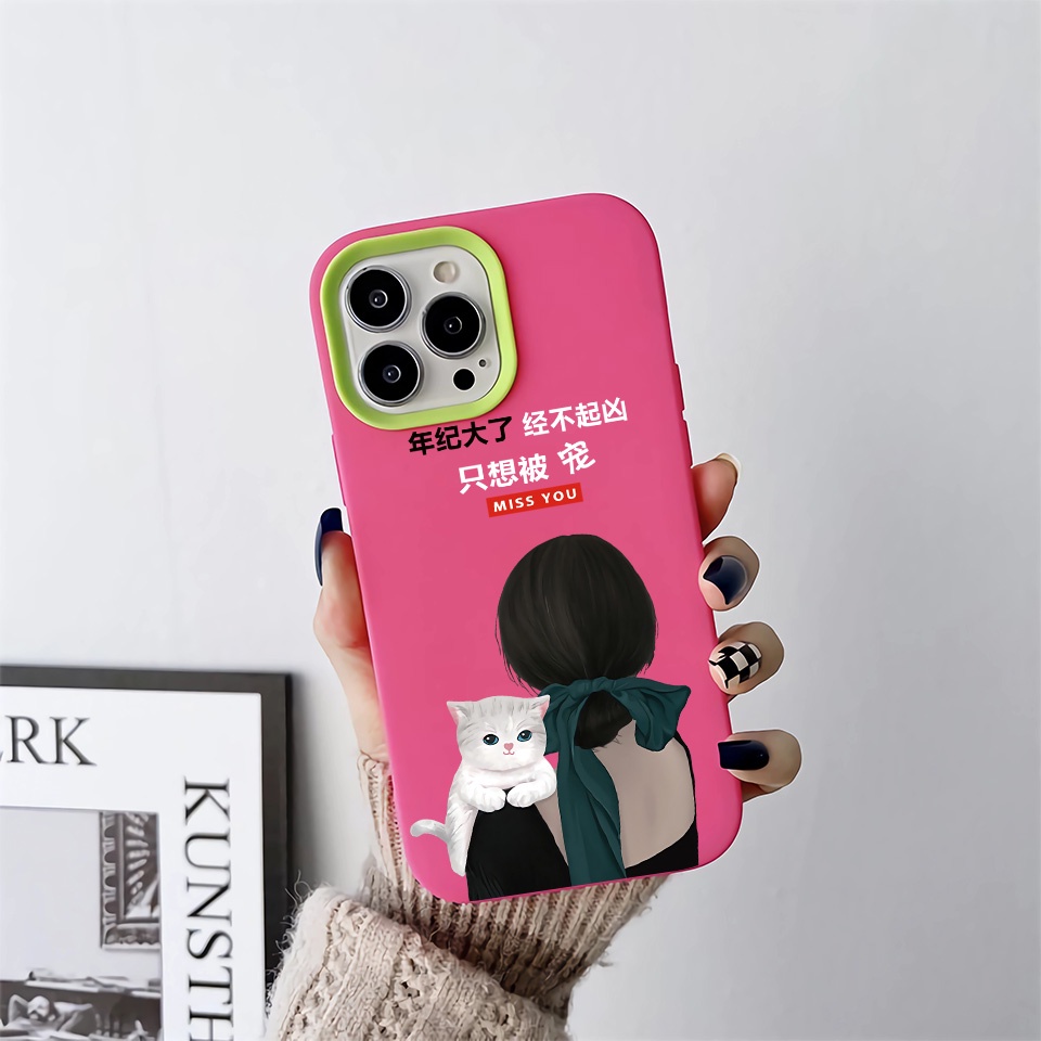 Ốp Điện Thoại silicon Dẻo Họa Tiết Cô Gái / Mèo 3 Trong 1 Dễ Thương Cho iPhone 14Promax 13 12 11 7Plus X XR