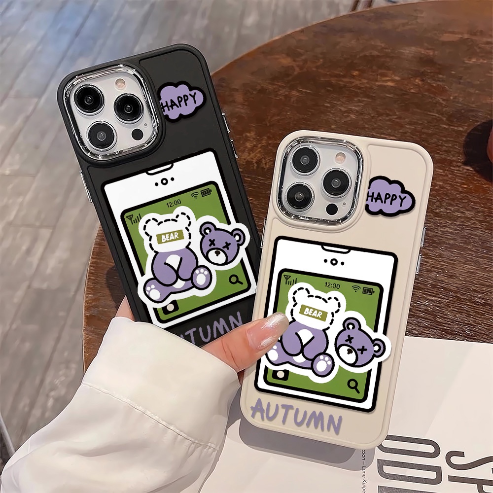Ốp Điện Thoại Silicone Khung Kim Loại In Hình Gấu Hoạt Hình Đáng Yêu Cho iphone 14ProMax 11 13 12 7Plus 8 X XS Max