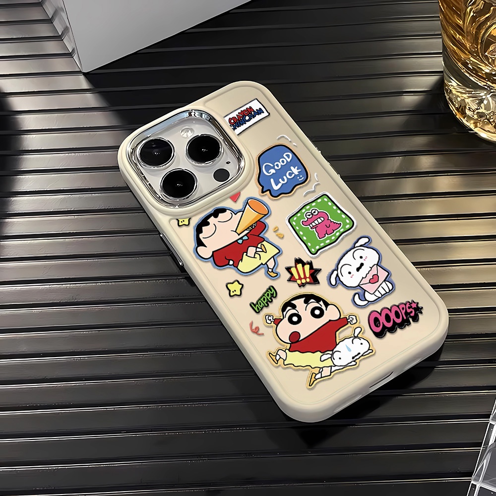 Ốp Điện Thoại Silicone Khung Kim Loại In Hình Cậu Bé Bút Chì Shin chan Cho iphone 14ProMax 11 13 12 7Plus 8 X XS Max