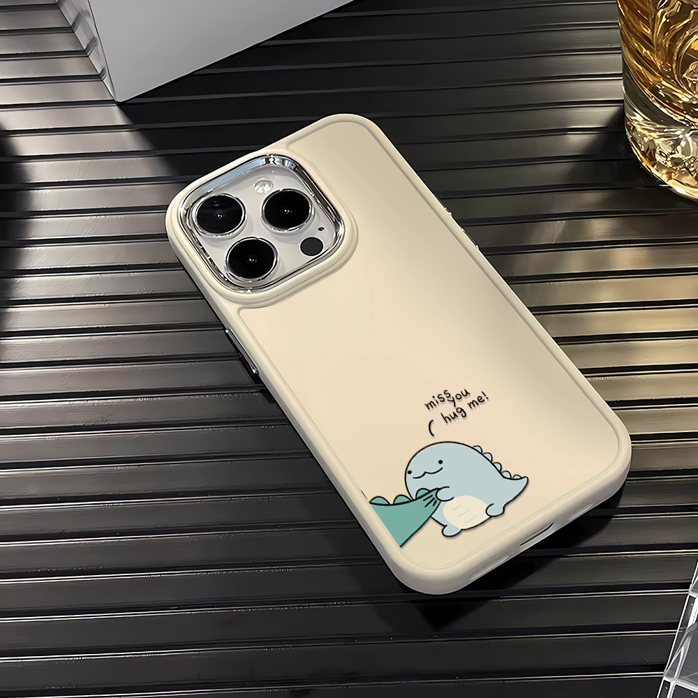 Ốp Điện Thoại Silicone Khung Kim Loại Họa Tiết Khủng Long Màu Xanh Lá Cho iphone 14ProMax 11 13 12 7Plus 8 X XS Max