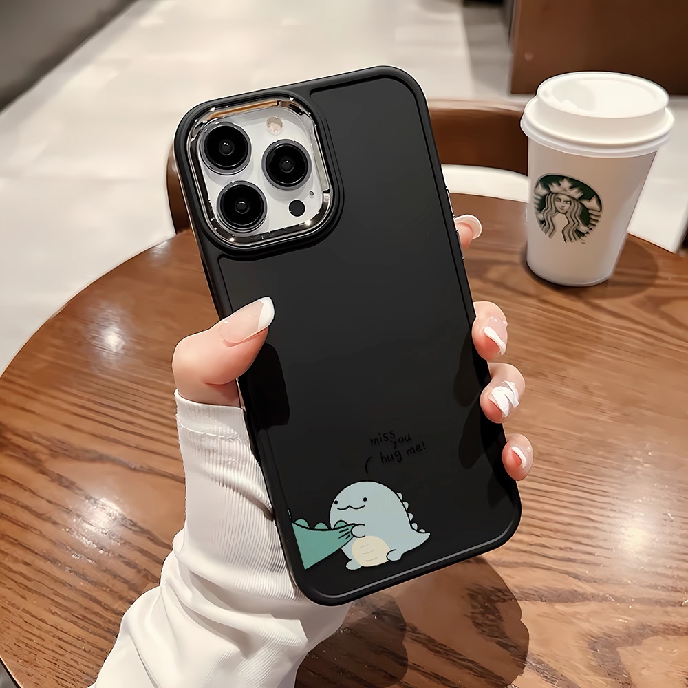 Ốp Điện Thoại Silicone Khung Kim Loại Họa Tiết Khủng Long Màu Xanh Lá Cho iphone 14ProMax 11 13 12 7Plus 8 X XS Max