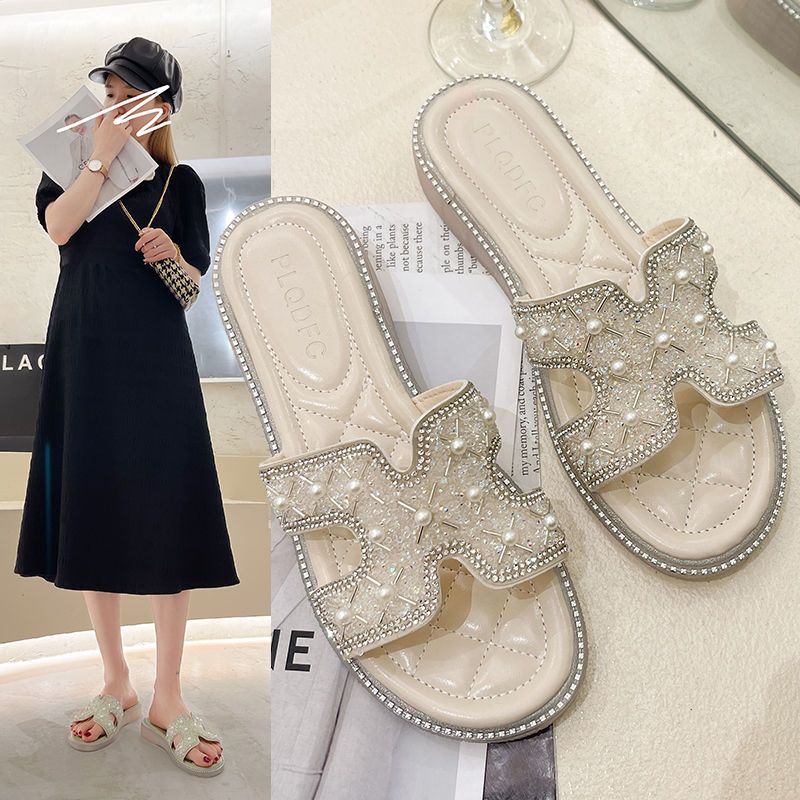 [Hàng Có Sẵn Giao Hàng Nhanh] Dép Xỏ Ngón Đính Đá Và Ngọc Trai Phiên Bản Mới Mùa Hè Hàn Quốc Cho Nữ