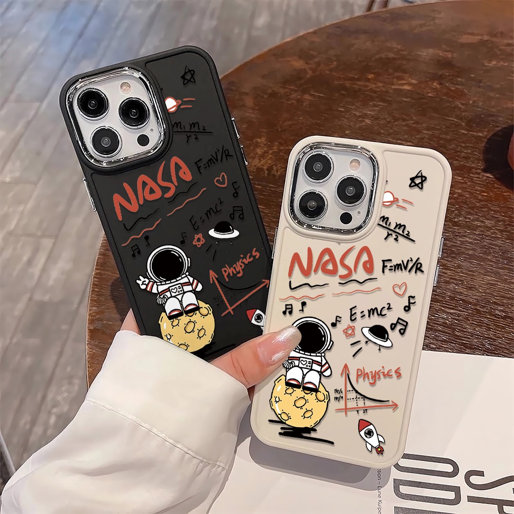 Ốp Điện Thoại Silicone Khung Kim Loại In Hình Phi Hành Gia Hoạt Hình Cho iphone 14ProMax 11 13 12 7Plus 8 X XS Max